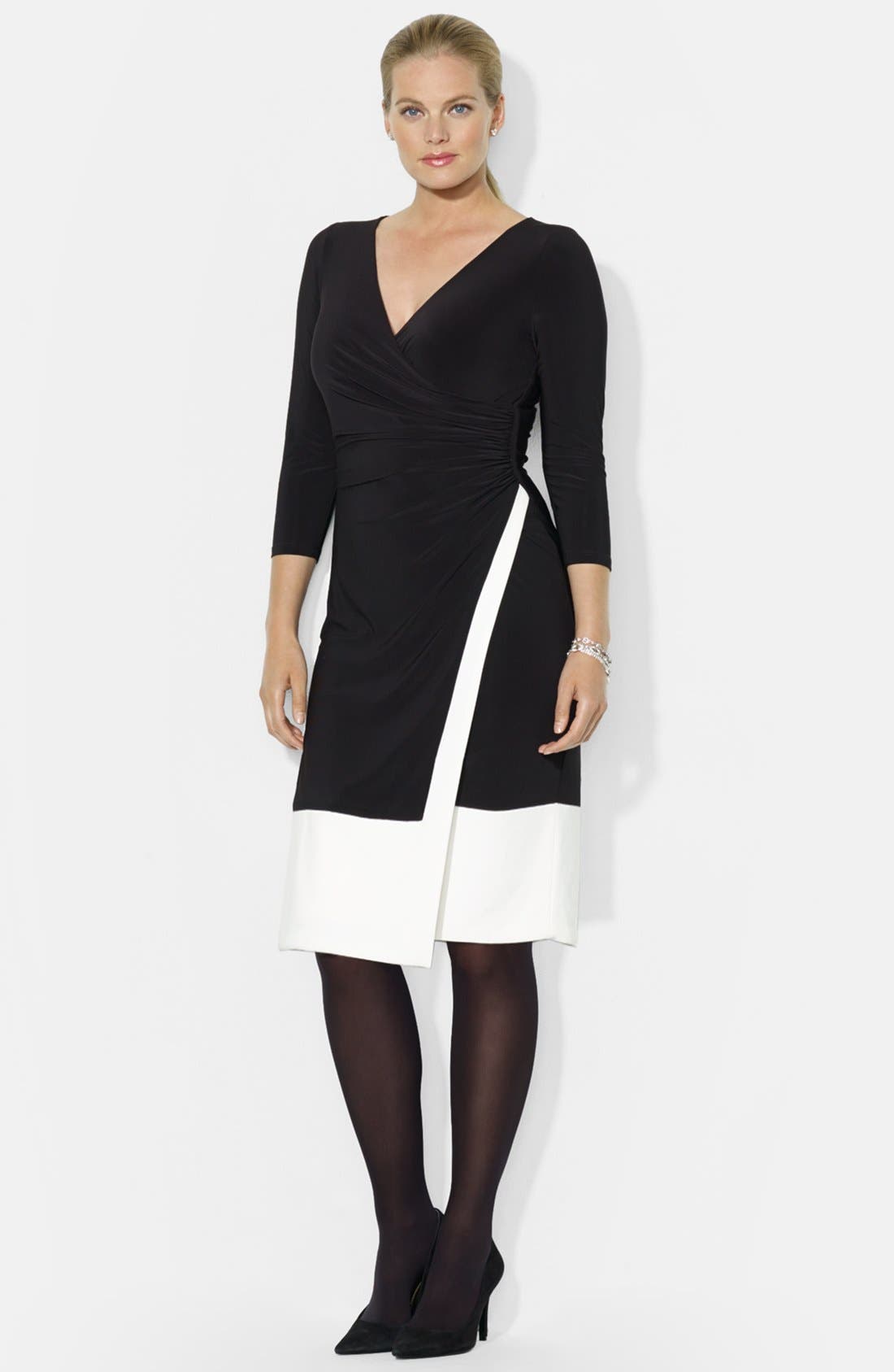 Lauren Ralph Lauren Color Block Faux Wrap Dress (Plus Size) Nordstrom