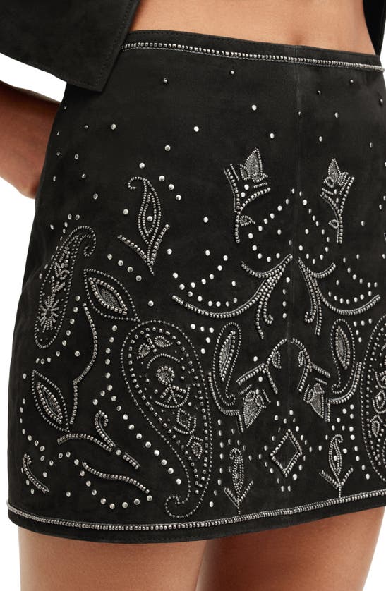 Shop Allsaints Shai Embellished Leather Miniskirt In Black