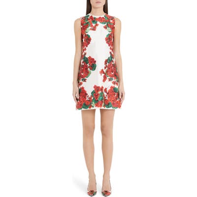 Dolce & gabbana Geranium Print A-Line Silk Minidress, 8 IT - Red