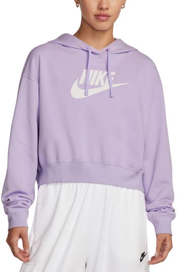 Nike Sportswear Club Fleece Crop Hoodie Sweatshirt In Violet Mist/white