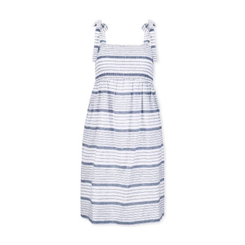 Shop Hope & Henry Smocked Bow Shoulder Sundress In Dark Blue Variegated Stripe