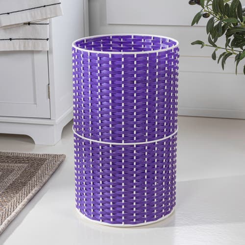 Happimess Cecil Modern 4.13-gallon Faux Wicker Cylinder Waste Basket, Pear Green/black In Purple/white