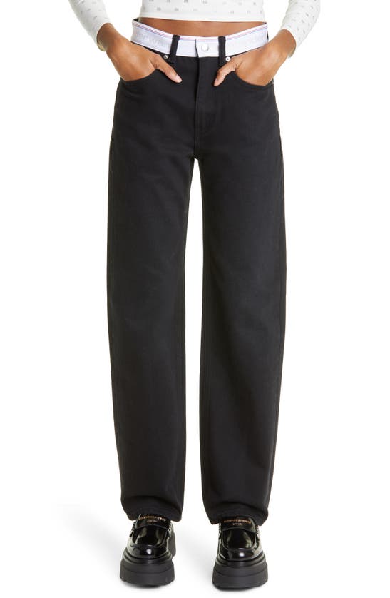 Alexander Wang Contrasting-logo-waistband Denim Jeans In Washed Black