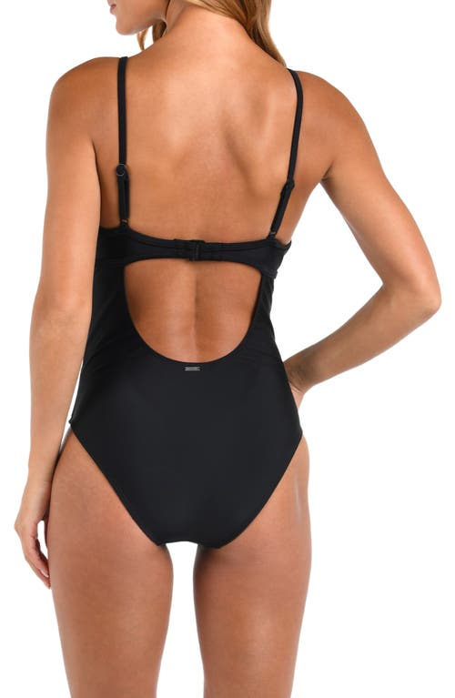 Shop L Agence L'agence Lilou Shine Plunge One-piece Swimsuit In Black