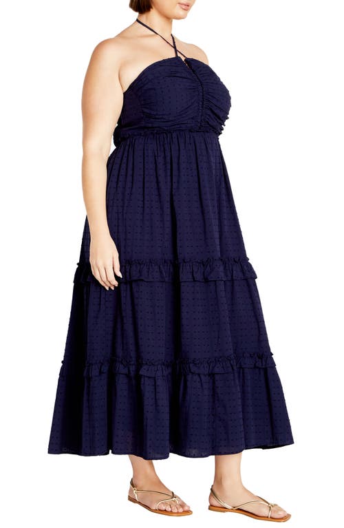 Shop City Chic Ivy Clip Dot Tiered Halter Dress In Navy