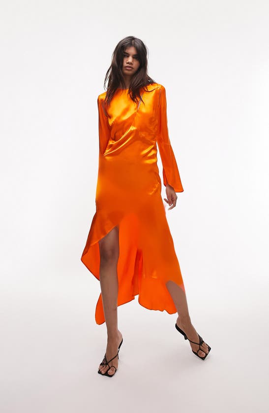 Shop Topshop Slash Detail Long Sleeve Dress In Orange