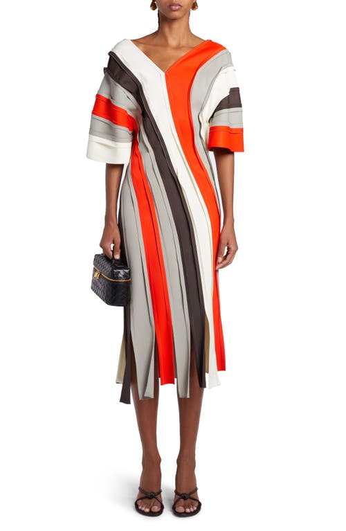 Bottega Veneta Bias Stripe Midi Dress In Grey/orange Multicolor
