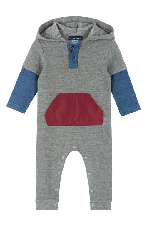 Andy & Evan Colorblock Hooded Romper Color Block Grey at Nordstrom,