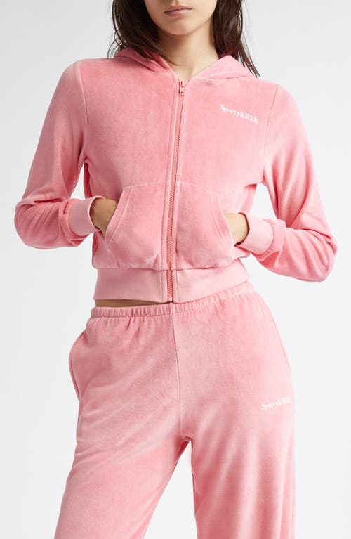 Sporty And Rich Sporty & Rich Health Crop Cotton Velour Zip-up Hoodie In Cotton Candy