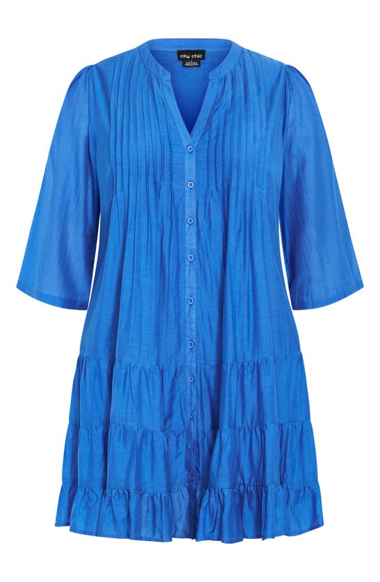 Shop City Chic Milly Button-up Minidress In Ocean