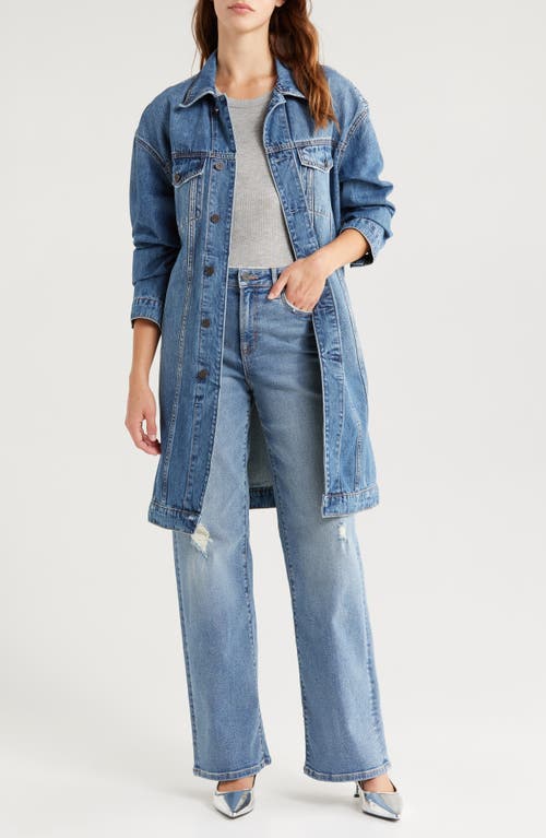 Hidden Jeans Full Length Denim Trucker Jacket In Medium Wash