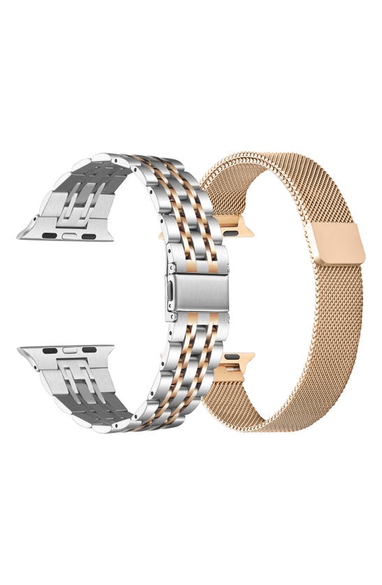 Shop The Posh Tech Assorted 2-pack Stainless Steel Apple Watch® Watchbands In Rose Gold / Rose Gold/silver