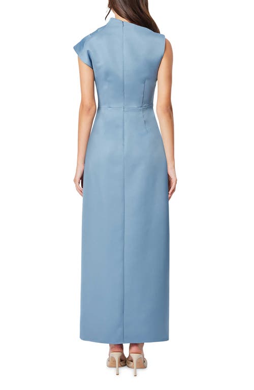 Shop Elliatt Coralie Asymmetric Neck Ruched Satin Gown In Steel Blue