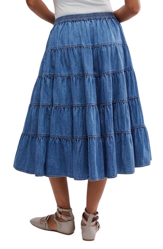 Shop Free People Chambray Tiered Midi Skirt In Cool Blue