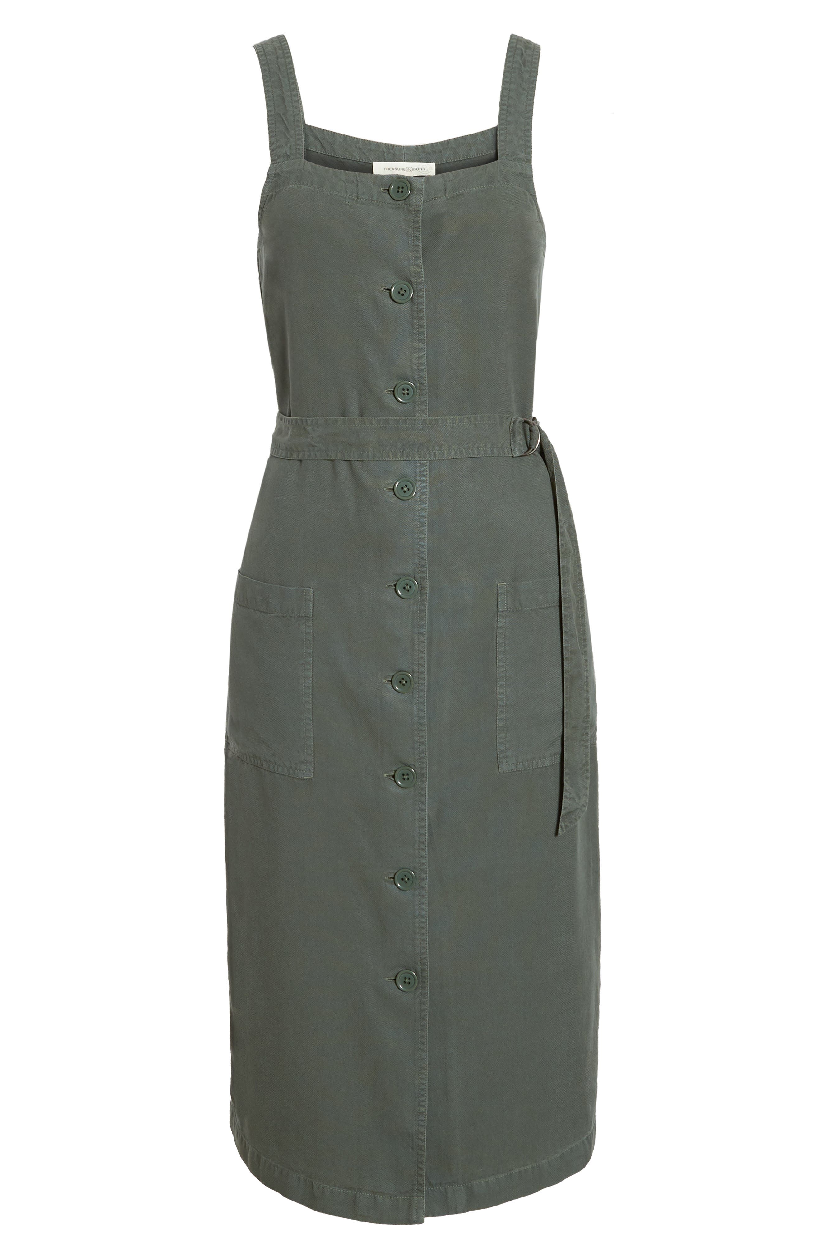 TREASURE & BOND Belted Button-Up Sundress, Main, color, TEAL BALSAM