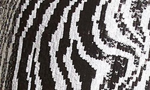 Michael Kors Collection Sequin Zebra Stripe Fringe Minidress In 061 Black/optic White