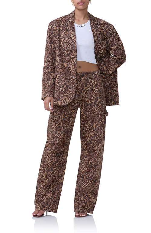 Shop Afrm Joette Oversize Cotton Blend Blazer In Rock Leopard