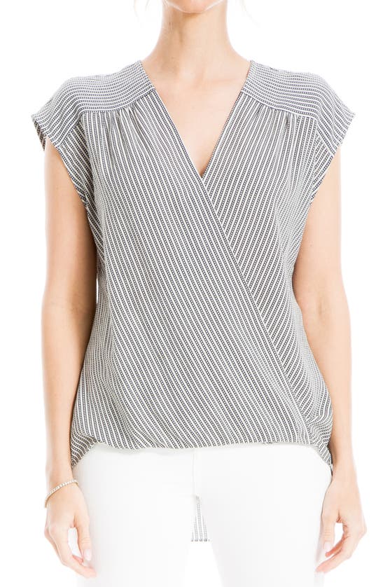 Max Studio Cap Sleeve High-low Blouse In Ivory/ Black Polka Stripe
