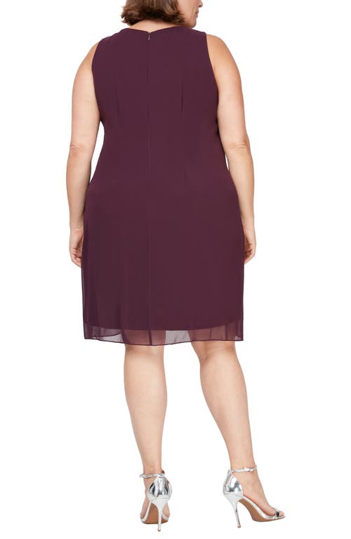 Slny Embellished Cascade Overlay Dress In Aubergine
