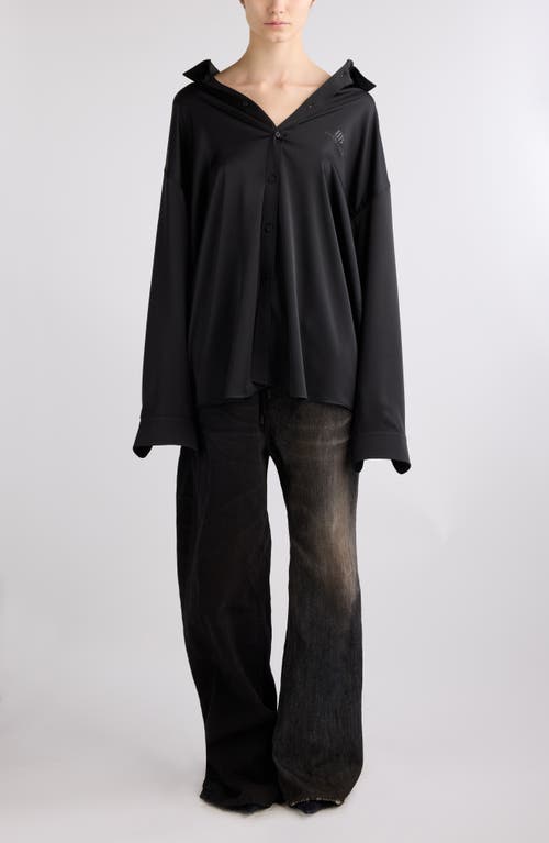 Shop Balenciaga Bb Oversize Fluid Twill Button-up Shirt In 1000 Black