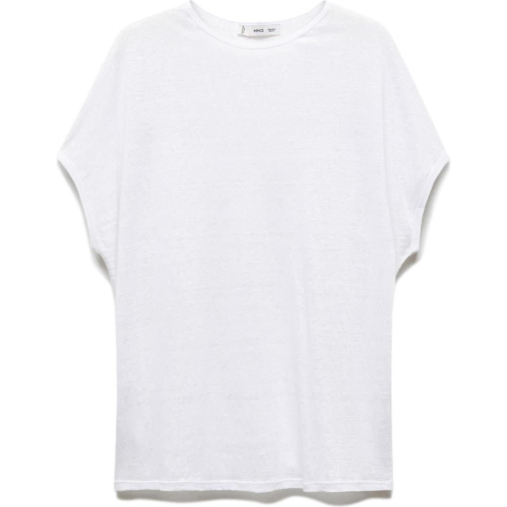 Mango Dolman Sleeve Linen T-shirt In White
