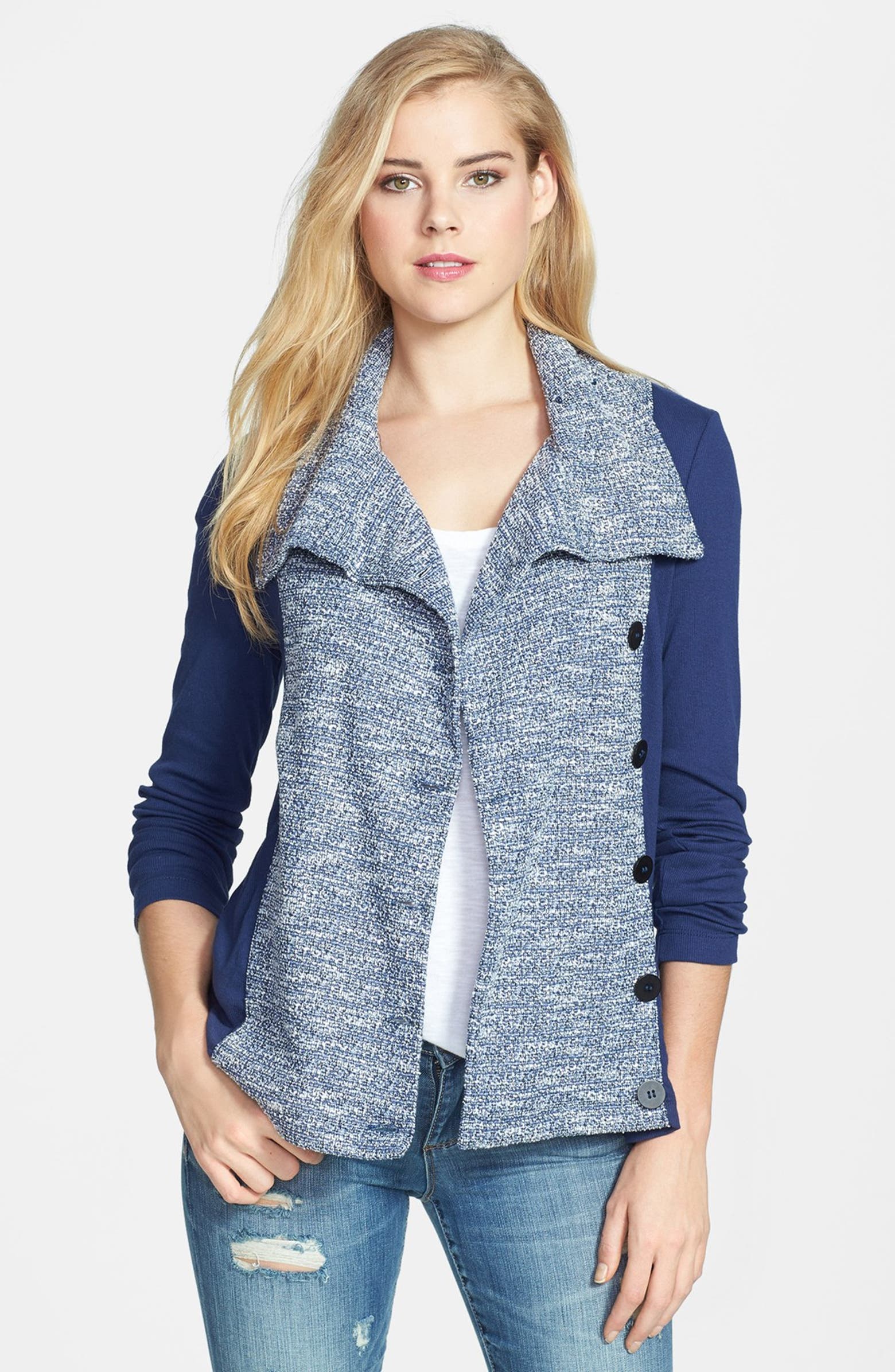 LAmade Tweed & Solid Knit Asymmetrical Jacket | Nordstrom