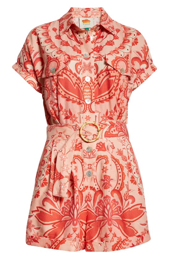 Shop Farm Rio Jaipur Belted Linen Romper In Red/coral