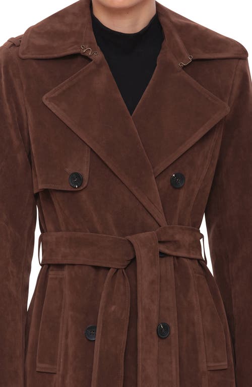 Avec Les Filles Faux Suede Double Breasted Maxi Trench Coat In Brunette