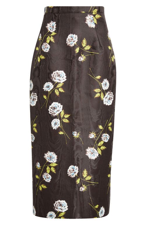 Shop Emilia Wickstead Lorelei Floral Moiré Midi Skirt In Roses Stem On Black