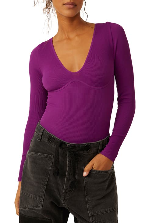 Long Sleeve Boho Bodysuit - Violet Body Outlet – noni