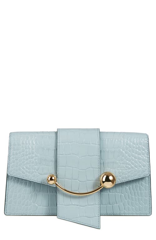 Strathberry Crescent on a Chain Croc Embossed Leather Shoulder Bag in Duck Egg Blue at Nordstrom