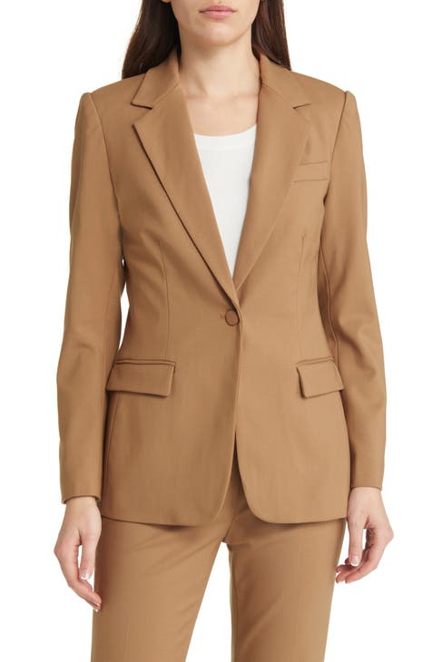 Le Suit Women's Jacket/Pant Suit, Camel, 18  