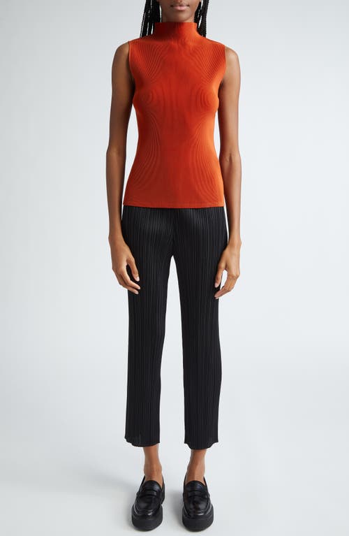 Shop Issey Miyake Pleats Please  Pleated Funnel Neck Sleeveless Top In Terracotta