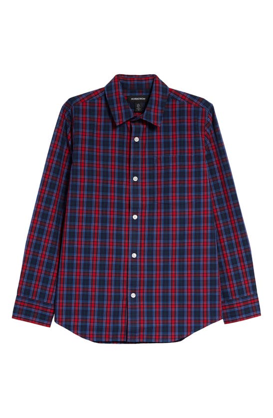 Nordstrom Kids'  Poplin Button-up Shirt In Navy Peacoat Plaid