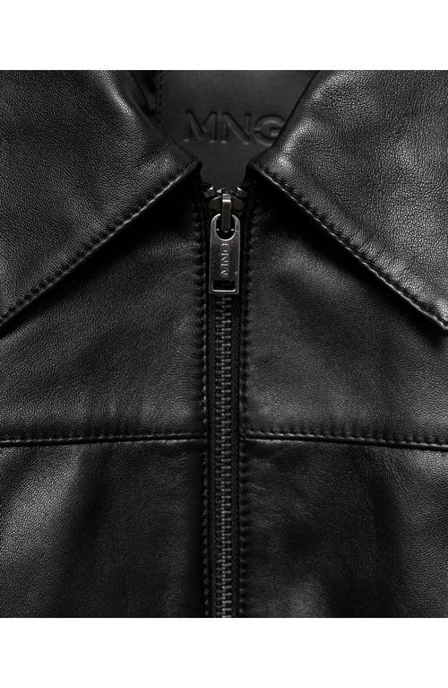 Shop Mango Leather Zip Jacket In Black