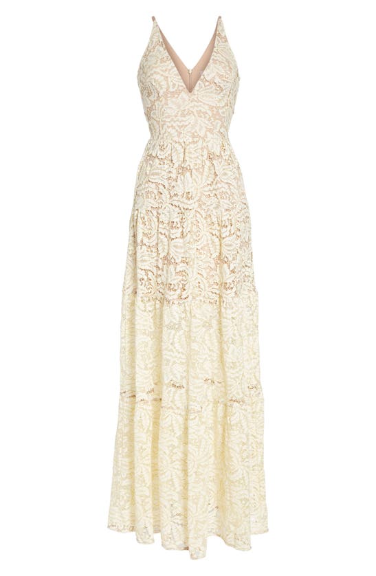 Dress The Population Melina Lace Fit Flare Maxi Dress In Sunflower Lace ModeSens