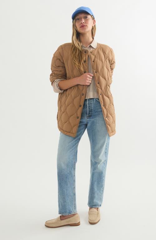 Shop Marine Layer Collarless Quilted Coat In Warm Taupe