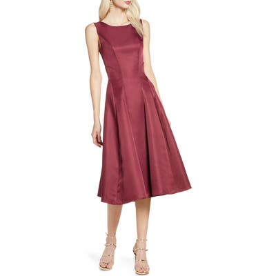 Chi Chi London Bracken Satin Fit & Flare Cocktail Dress, Burgundy
