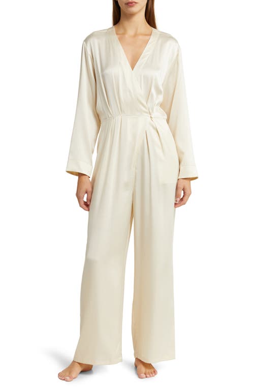 Long Sleeve Washable Silk Jumpsuit in Swan White