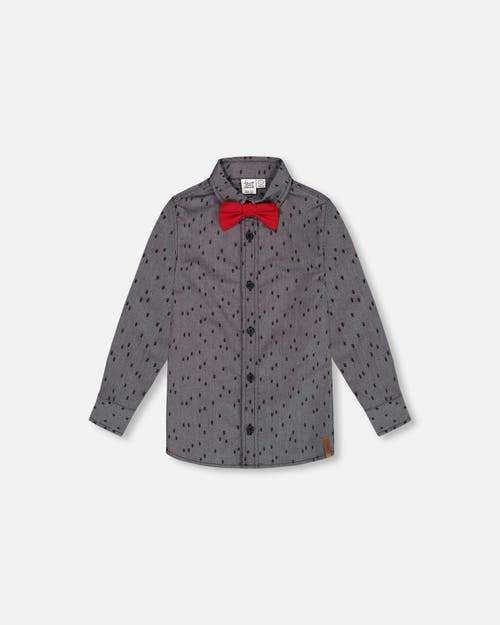 Deux Par Deux Baby Boy's Printed Pine Chambray Shirt With Bow Tie Gray In Anthracite