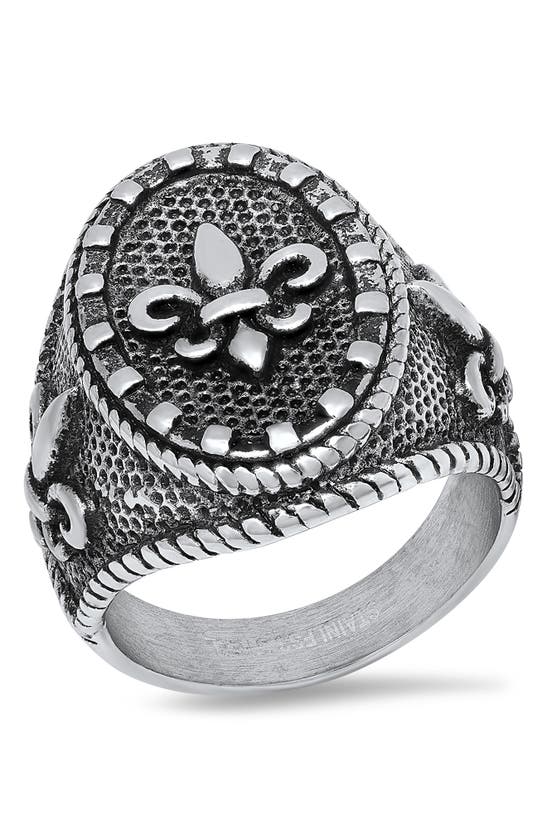Hmy Jewelry Stainless Steel Oxidized Fleur De Lis Statement Ring In Metallic