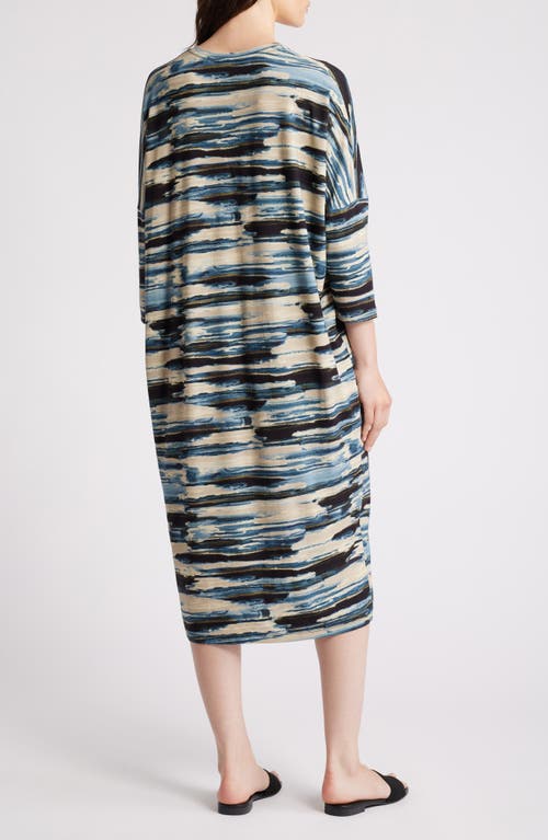 Shop Masai Copenhagen Nyrini Abstract Print V-neck Midi Dress In Blue Fog