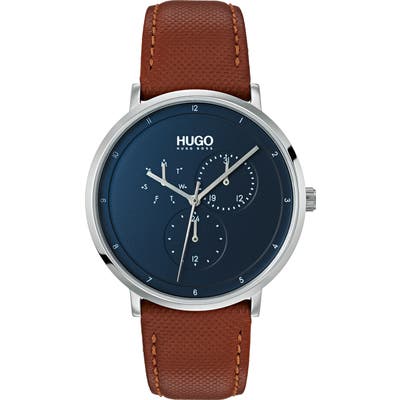 Hugo Ultra Slim Leather Strap Watch, 40Mm