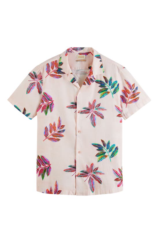 Shop Scotch & Soda Slim Fit Print Short Sleeve Organic Cotton Button-up Shirt In 6495-offwhite Festival Flower
