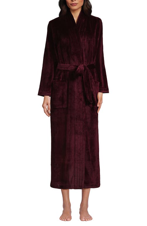 Shop Lands' End Cozy Plush Long Wrap Robe In Rich Burgundy