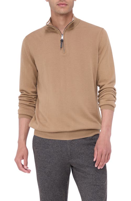 Bugatchi Merino Wool Quarter Zip Pullover In Camel