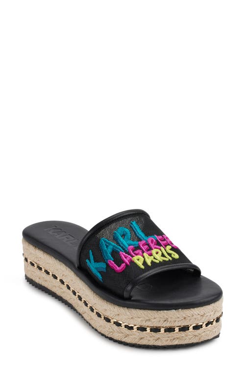 Karl Lagerfeld Paris Kamara Embroidered Platform Slide Sandal In Black/multi