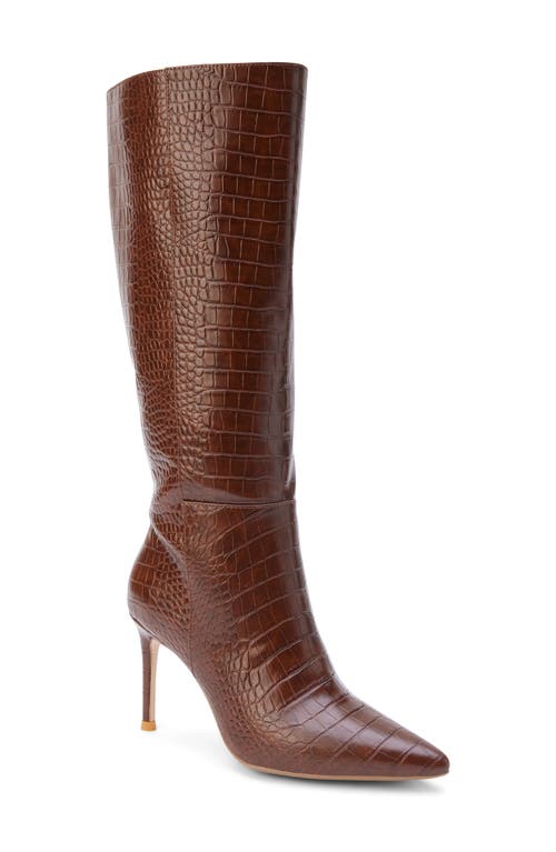 Alina Reptile Embossed Knee High Stiletto Boot in Brown