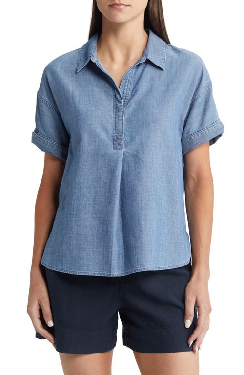 caslon(r) Pleat Front Chambray Popover Blouse Wash at Nordstrom,