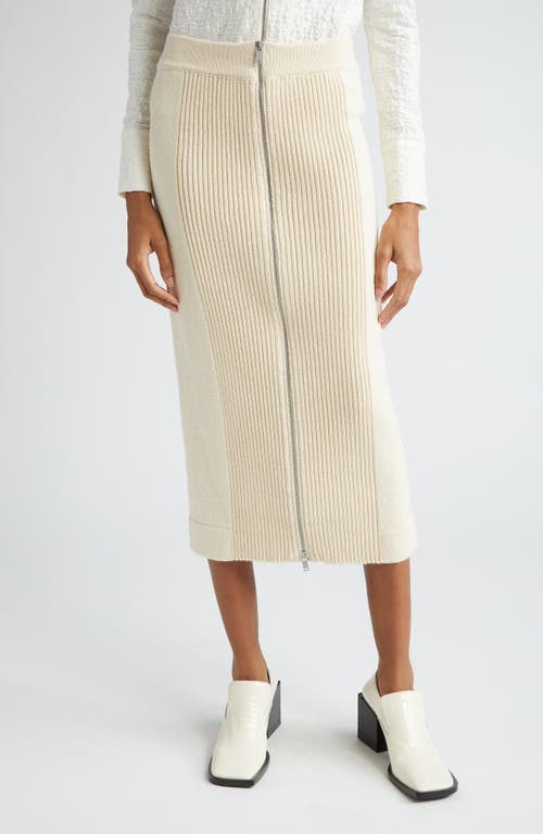 Front Zip Knit Cotton Rib Skirt in Chalk